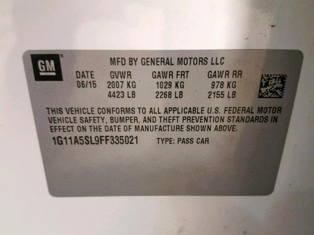 1G11A5SL9FF335021 - 2015 CHEVROLET MALIBU LS WHITE photo 10