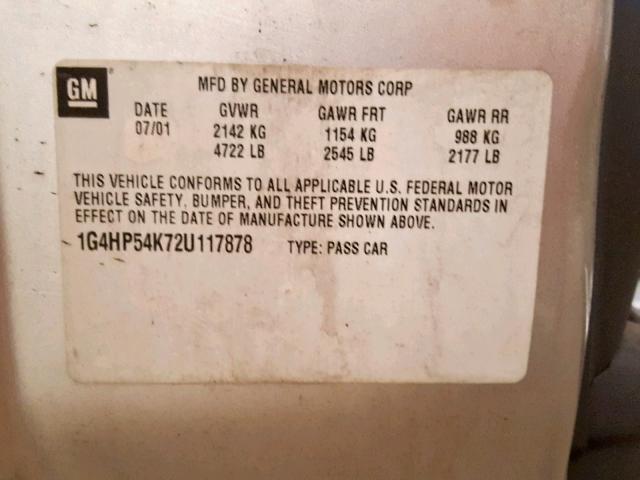 1G4HP54K72U117878 - 2002 BUICK LESABRE CU BEIGE photo 10