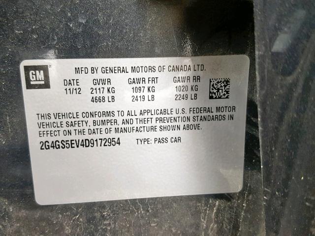 2G4GS5EV4D9172954 - 2013 BUICK REGAL PREM CHARCOAL photo 10