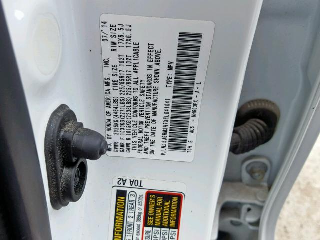 5J6RM3H7XEL041041 - 2014 HONDA CR-V EXL WHITE photo 10