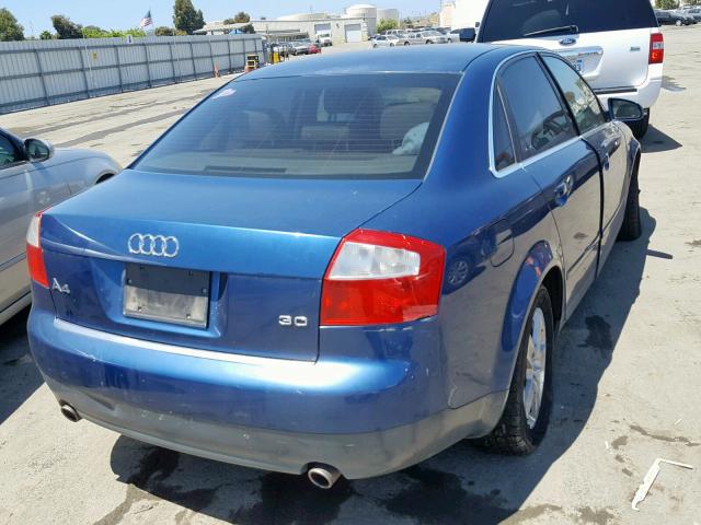 WAUJT68E74A075483 - 2004 AUDI A4 3.0 BLUE photo 4