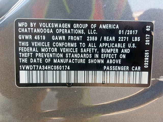 1VWDT7A34HC050174 - 2017 VOLKSWAGEN PASSAT R-L 蓝色 照片 10