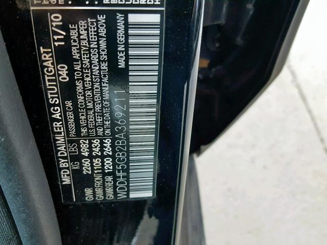 WDDHF5GB2BA369211 - 2011 MERCEDES-BENZ E 350 BLACK photo 10