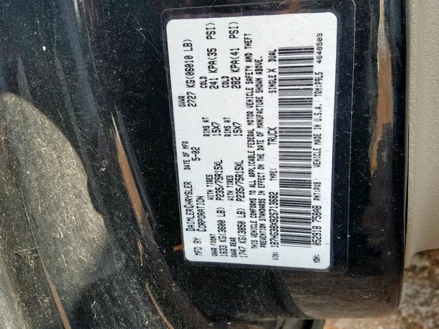 1B7HG38X92S713682 - 2002 DODGE DAKOTA QUA BLACK photo 10