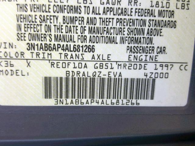 3N1AB6AP4AL681266 - 2010 NISSAN SENTRA 2.0 GRAY photo 10