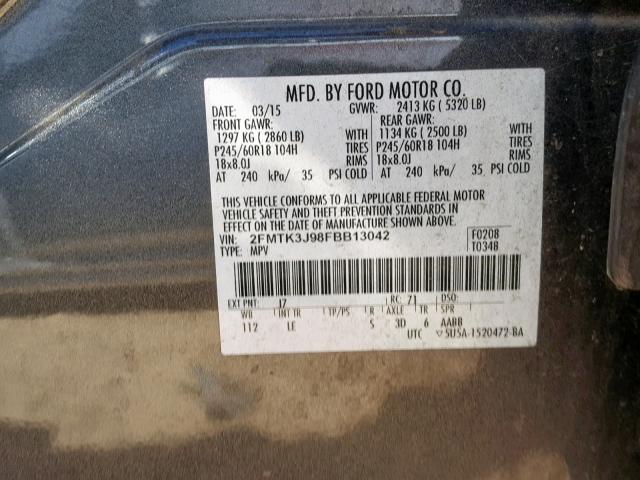 2FMTK3J98FBB13042 - 2015 FORD EDGE SEL GRAY photo 10