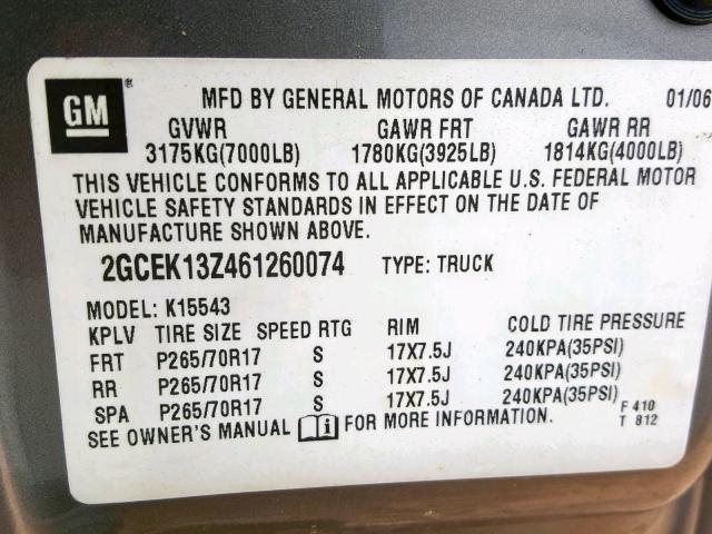 2GCEK13Z461260074 - 2006 CHEVROLET SILVERADO TAN photo 10