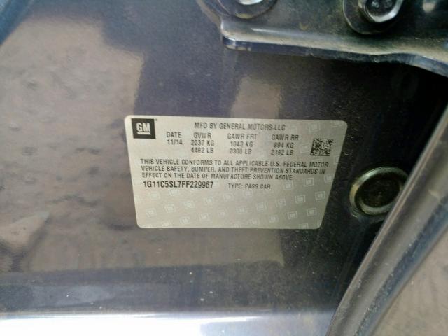 1G11C5SL7FF229967 - 2015 CHEVROLET MALIBU 1LT BLUE photo 10