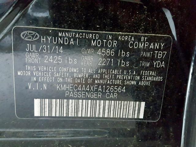 KMHEC4A4XFA126564 - 2015 HYUNDAI SONATA HYB BLACK photo 10