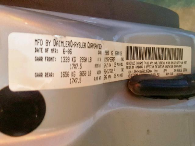 1J8HG48N96C365444 - 2006 JEEP COMMANDER SILVER photo 10