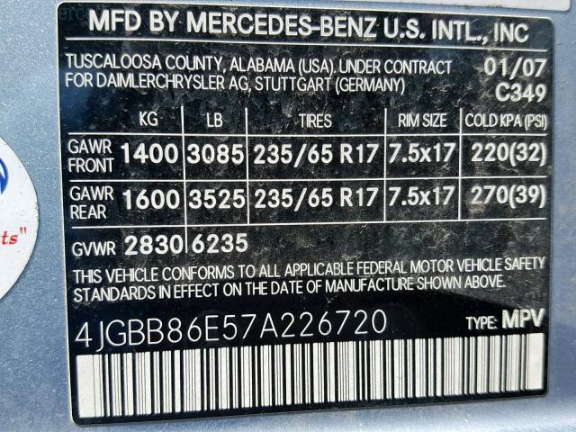 4JGBB86E57A226720 - 2007 MERCEDES-BENZ ML 350 SILVER photo 10