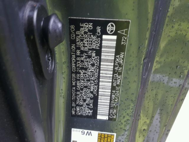 JTKDE167X80273223 - 2008 TOYOTA SCION TC ნაცრისფერი ფოტო 10