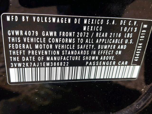 3VW2K7AJ1EM386822 - 2014 VOLKSWAGEN JETTA BASE BLACK photo 10