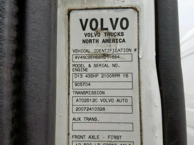 4V4NC9EH68N261684 - 2008 VOLVO VN VNL WHITE photo 10