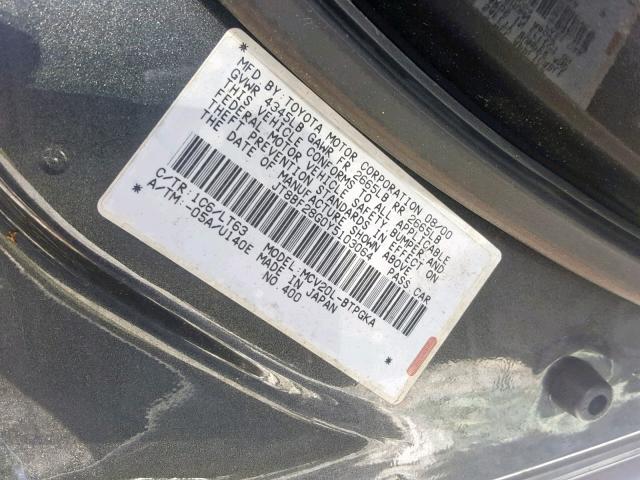 JT8BF28G0Y5103064 - 2000 LEXUS ES 300 GRAY photo 10