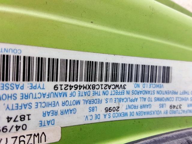 3VWCA21C8XM464219 - 1999 VOLKSWAGEN NEW BEETLE მწვანე ფოტო 10