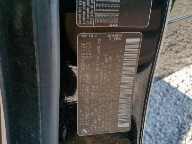 WBADS43423GE11655 - 2003 BMW 525 IT AUT BLACK photo 10