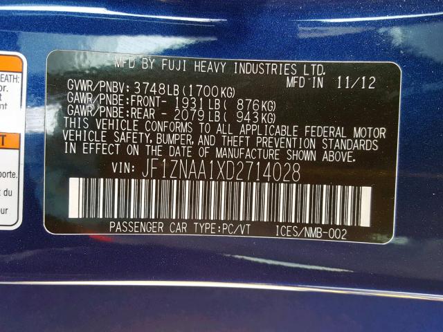 JF1ZNAA1XD2714028 - 2013 TOYOTA SCION FR-S BLUE photo 10