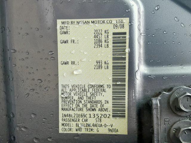 1N4BL21E69C135202 - 2009 NISSAN ALTIMA 3.5 GRAY photo 10