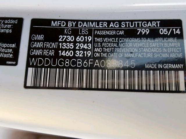 WDDUG8CB6FA088845 - 2015 MERCEDES-BENZ S 550 WHITE photo 10