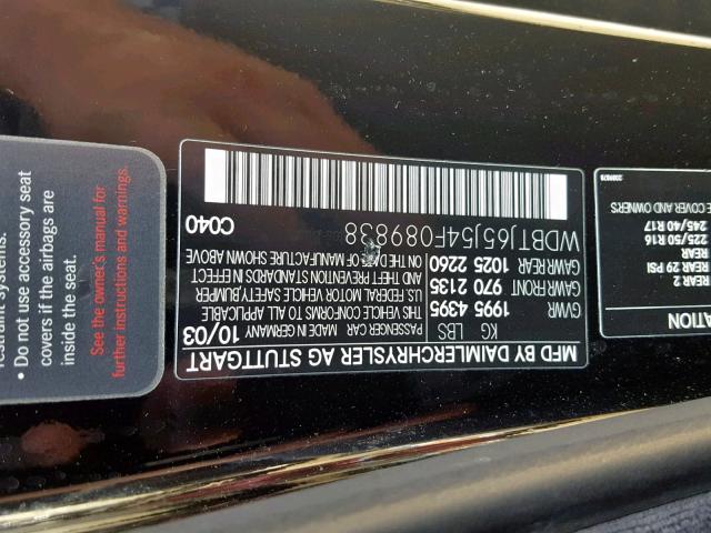 WDBTJ65J54F089838 - 2004 MERCEDES-BENZ CLK 320C BLACK photo 10