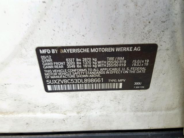 5UXZV8C53DL898661 - 2013 BMW X5 XDRIVE5 Beyaz fotoğraf 10