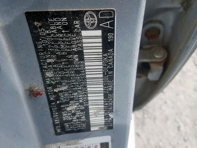 2T1BR32E26C584988 - 2006 TOYOTA COROLLA CE SILVER photo 10