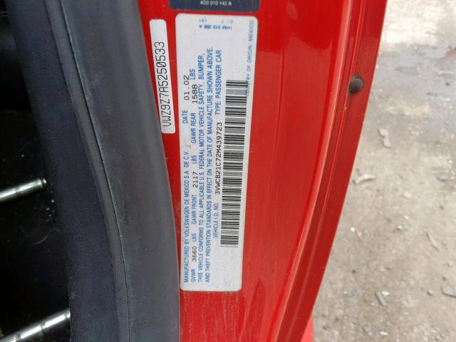 3VWCB21C72M439723 - 2002 VOLKSWAGEN NEW BEETLE წითელი ფოტო 10