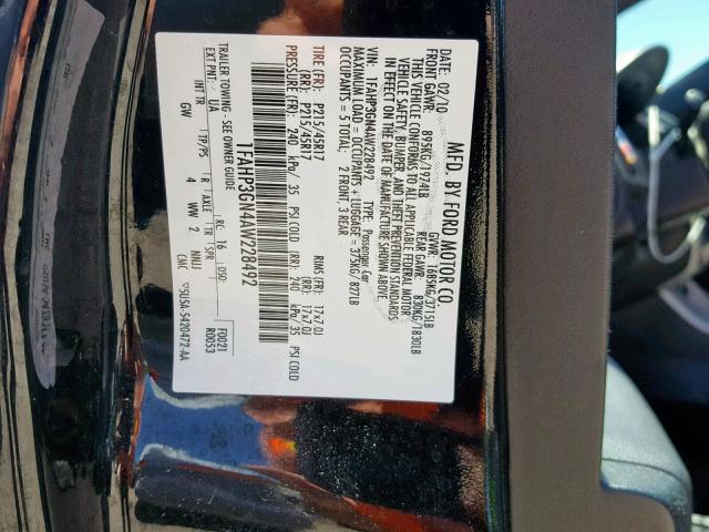 1FAHP3GN4AW228492 - 2010 FORD FOCUS SES BLACK photo 10