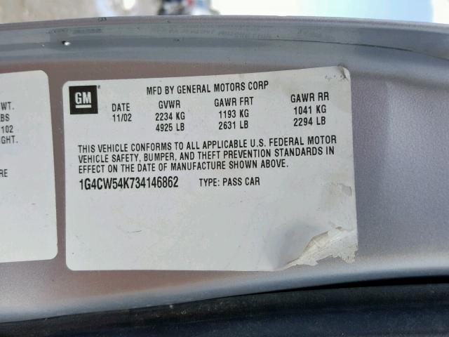 1G4CW54K734146862 - 2003 BUICK PARK AVENU SILVER photo 10