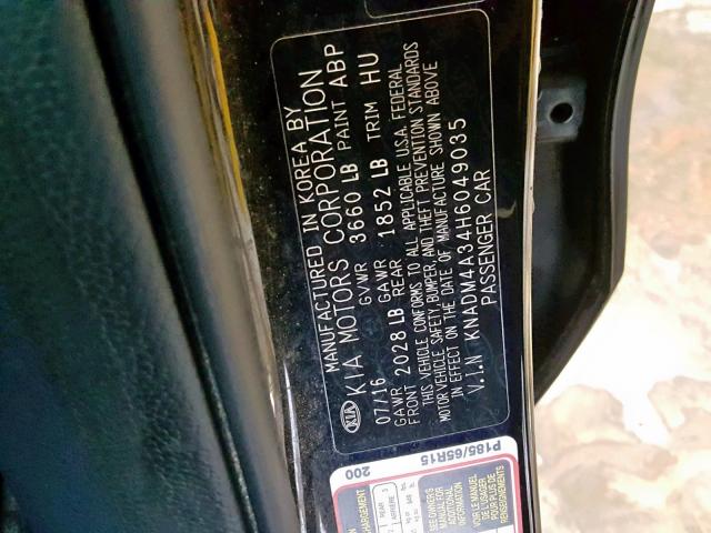 KNADM4A34H6049035 - 2017 KIA RIO LX BLACK photo 10