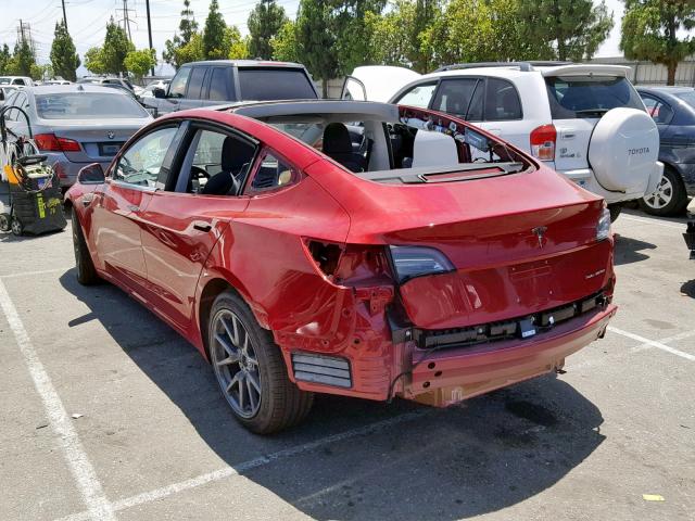 5YJ3E1EB7JF129810 - 2018 TESLA MODEL 3 RED photo 3