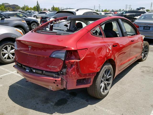 5YJ3E1EB7JF129810 - 2018 TESLA MODEL 3 RED photo 4