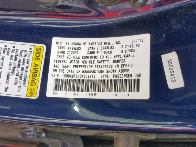 19UUA8F51DA009212 - 2013 ACURA TL TECH BLUE photo 10