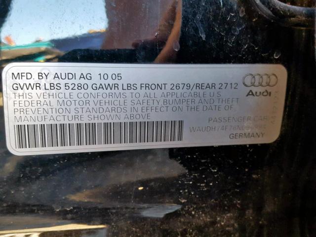 WAUDH74F76N096994 - 2006 AUDI A6 3.2 QUA BLACK photo 10