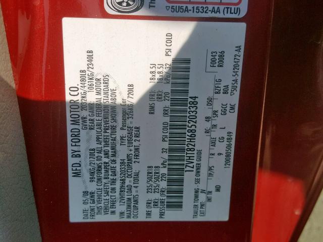 1ZVHT82H685203384 - 2008 FORD MUSTANG GT RED photo 10