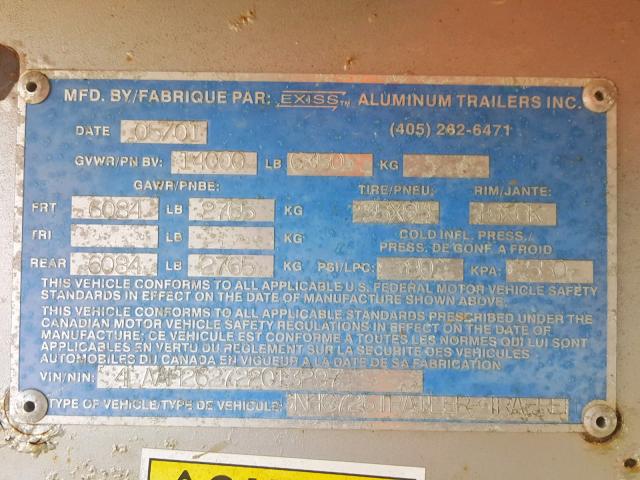 4LAAH262722013297 - 2002 EXIS TRAILER SILVER photo 10