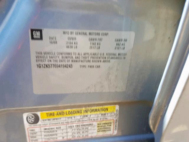 1G1ZK577694194243 - 2009 CHEVROLET MALIBU LTZ ლურჯი ფოტო 10