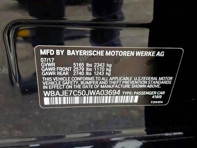 WBAJE7C50JWA03694 - 2018 BMW 540 XI BLUE photo 10