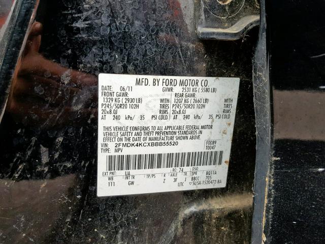 2FMDK4KCXBBB55520 - 2011 FORD EDGE LIMIT BLACK photo 10