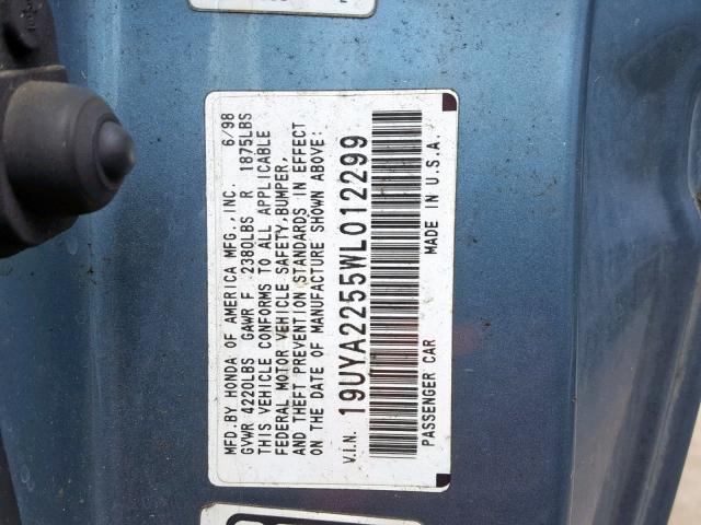 19UYA2255WL012299 - 1998 ACURA 3.0CL BLUE photo 10