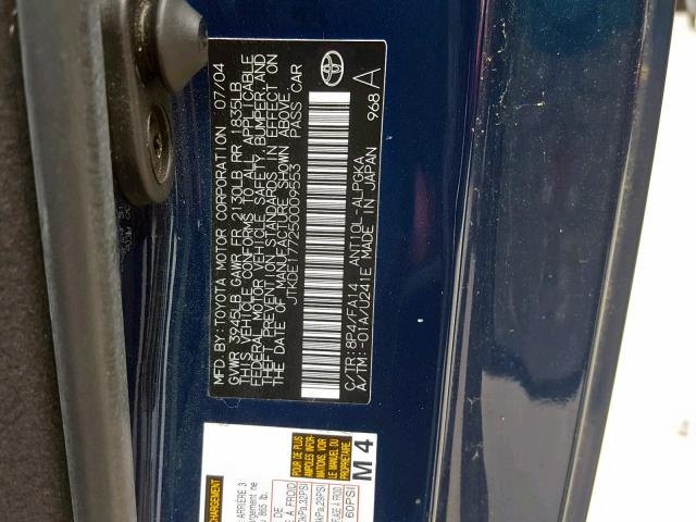 JTKDE177250009553 - 2005 TOYOTA SCION TC ლურჯი ფოტო 10