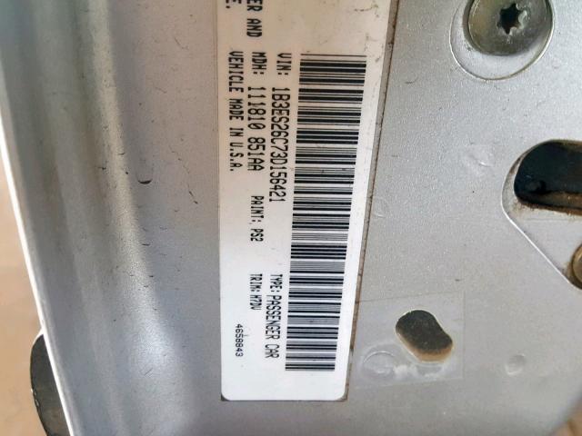 1B3ES26C73D156421 - 2003 DODGE NEON SE SILVER photo 10