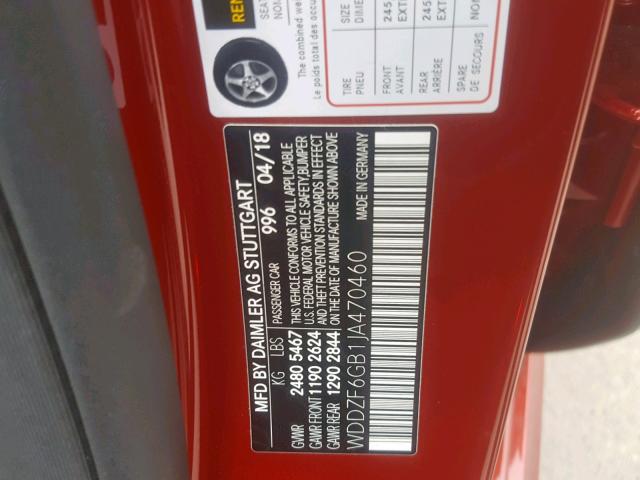 WDDZF6GB1JA470460 - 2018 MERCEDES-BENZ E 400 4MAT RED photo 10