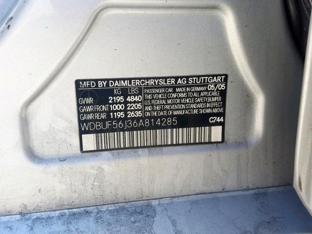 WDBUF56J36A814285 - 2006 MERCEDES-BENZ E 350 SILVER photo 10