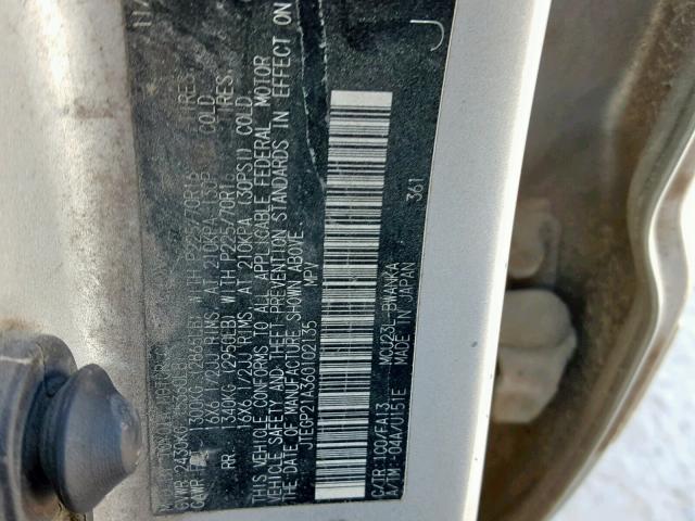 JTEGP21A360102135 - 2006 TOYOTA HIGHLANDER SILVER photo 10