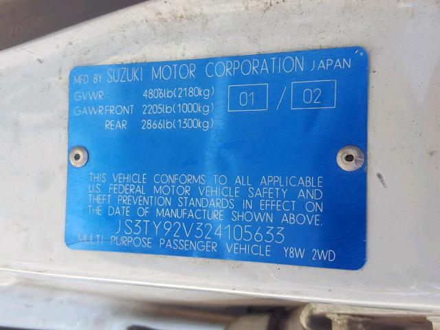 JS3TY92V324105633 - 2002 SUZUKI XL7 PLUS WHITE photo 10