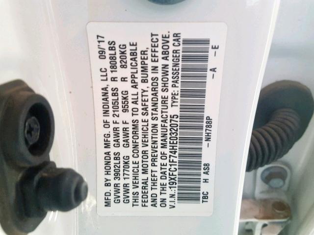 19XFC1F74HE032075 - 2017 HONDA CIVIC EXL 白色 照片 10