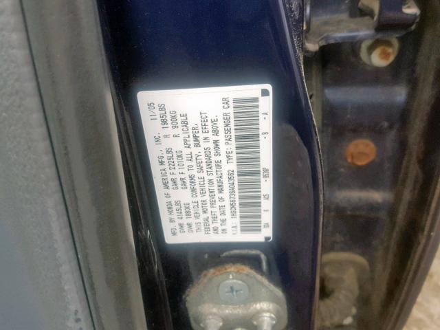 1HGCM56736A043562 - 2006 HONDA ACCORD EX BLUE photo 10