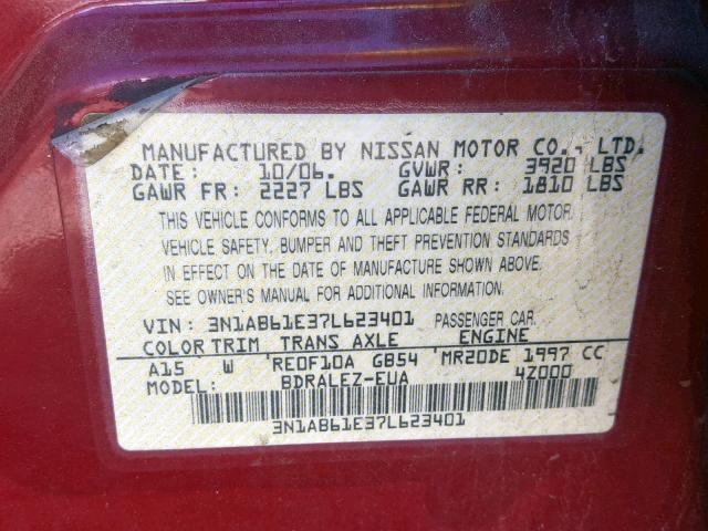 3N1AB61E37L623401 - 2007 NISSAN SENTRA 2.0 RED photo 10